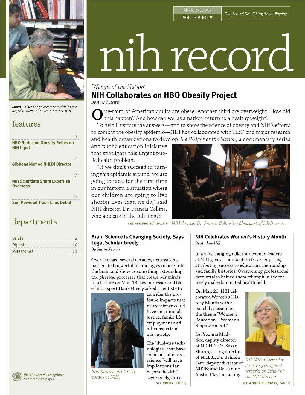 April 27, 2012, NIH Record, Vol. LXIV, No. 9