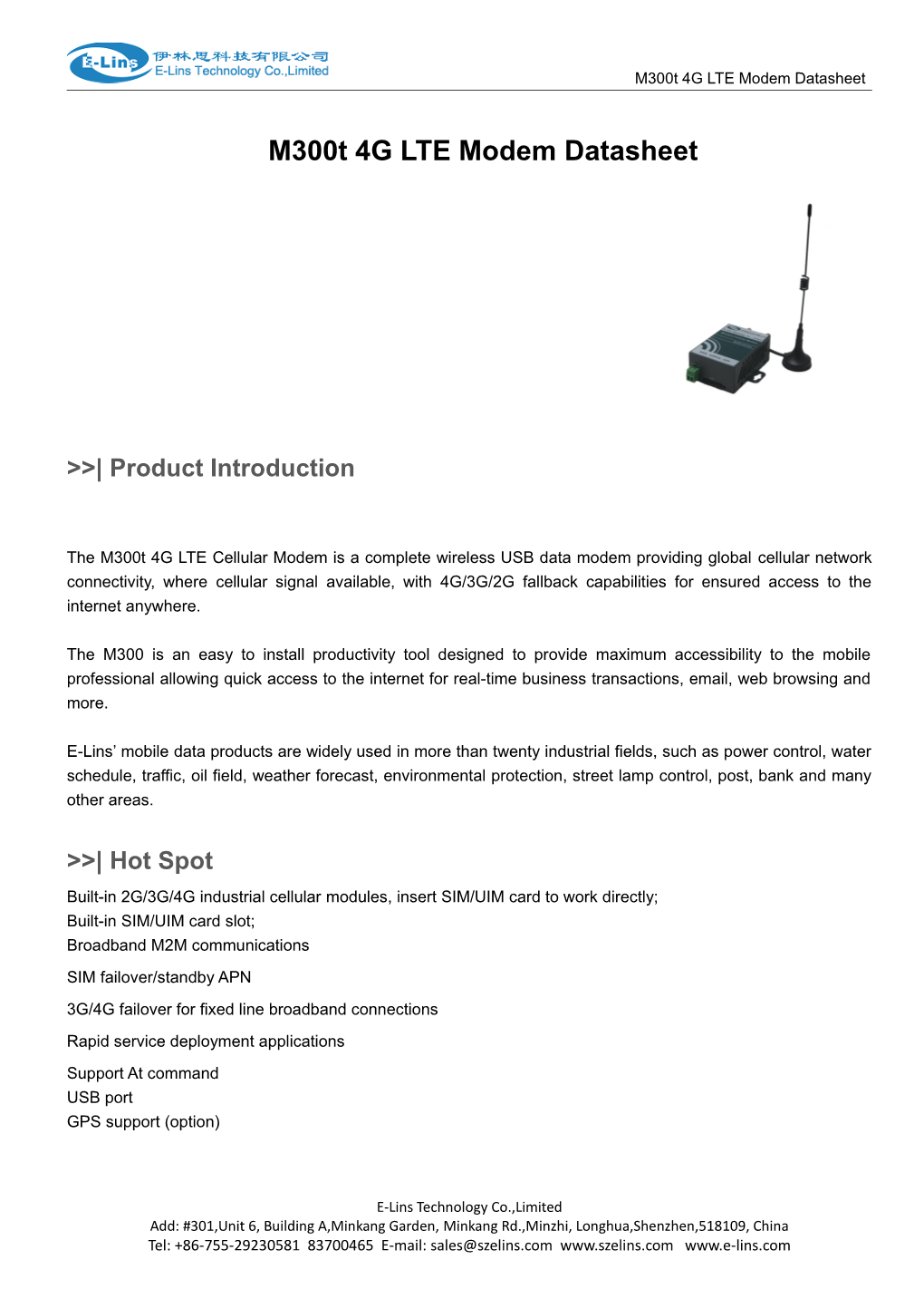 M300t 4G LTE Modem Datasheet Specification