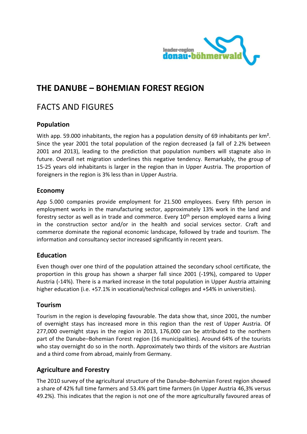 The Danube – Bohemian Forest Region Facts and Figures