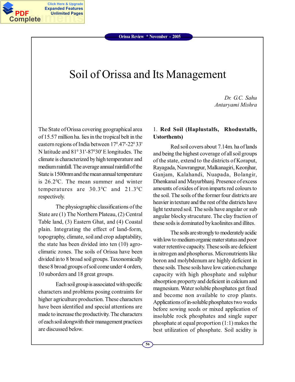 Soil of Orissa and Its Management