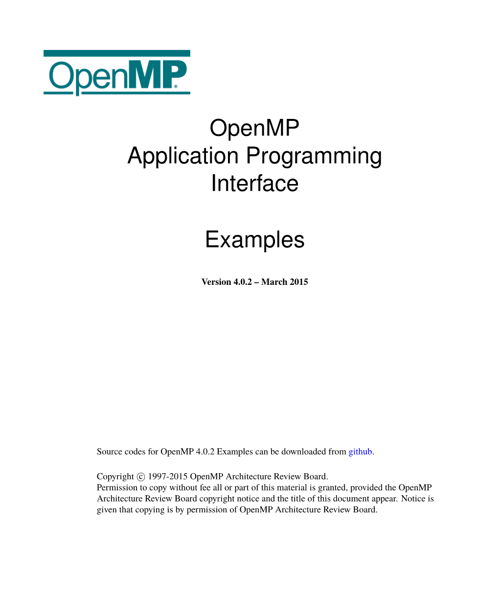 Openmp Application Programming Interface Examples