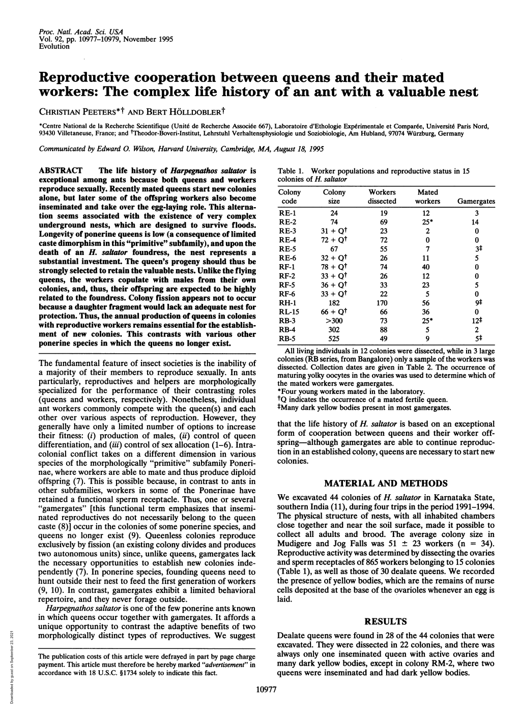 Reproductive Cooperation Between Queens and Their Mated