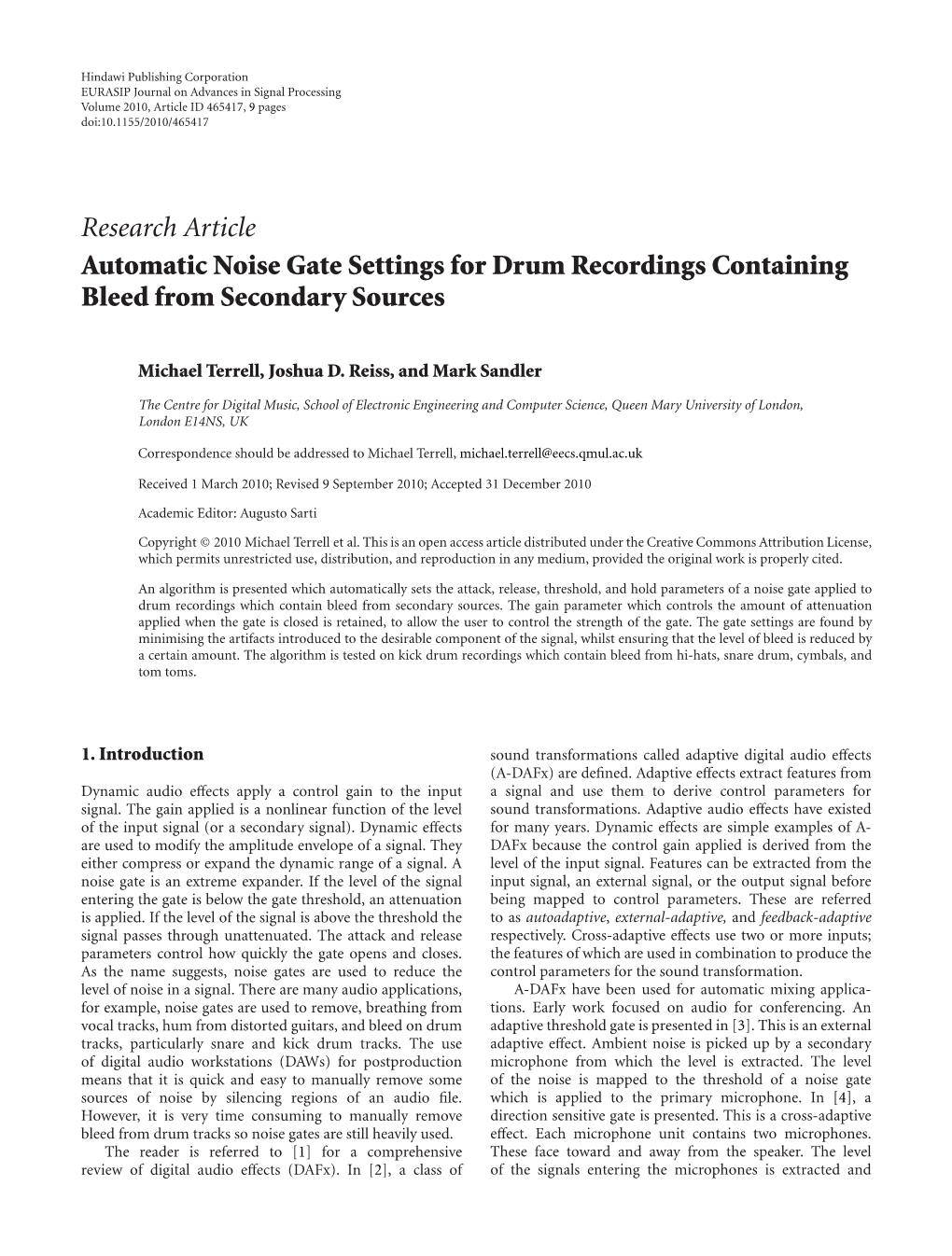 Automatic Noise Gate Settings for Drum Recordings Containing Bleed from Secondary Sources