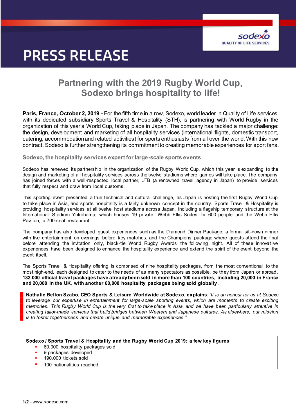 Partnering with the 2019 Rugby World Cup, Sodexo Brings Hospitality to Life!