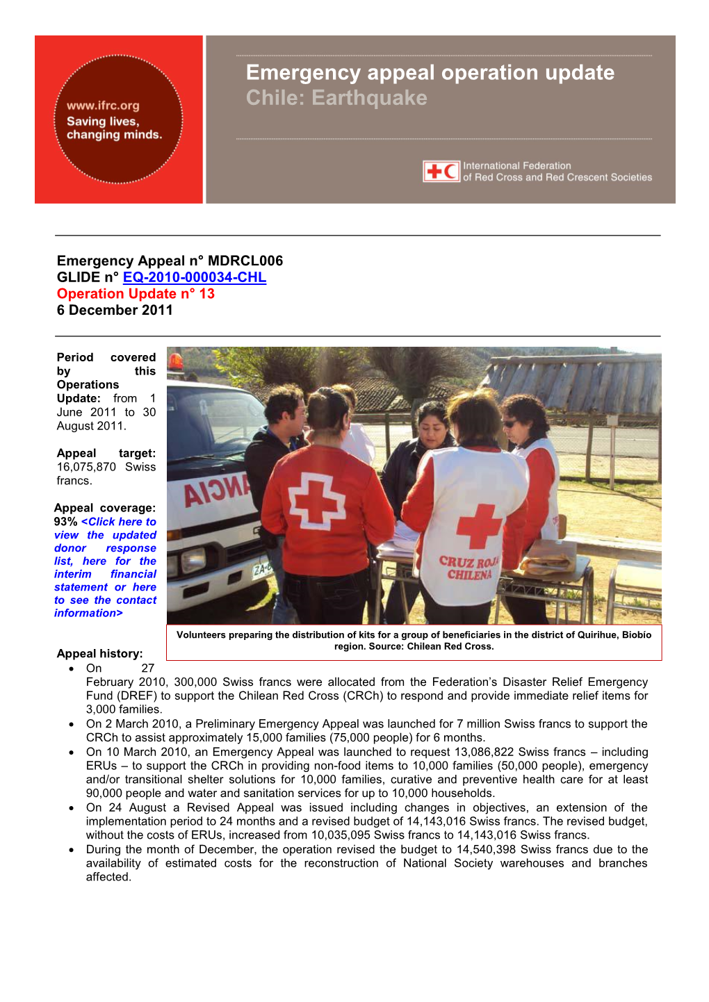 Emergency Appeal Operation Update Chile: Earthquake