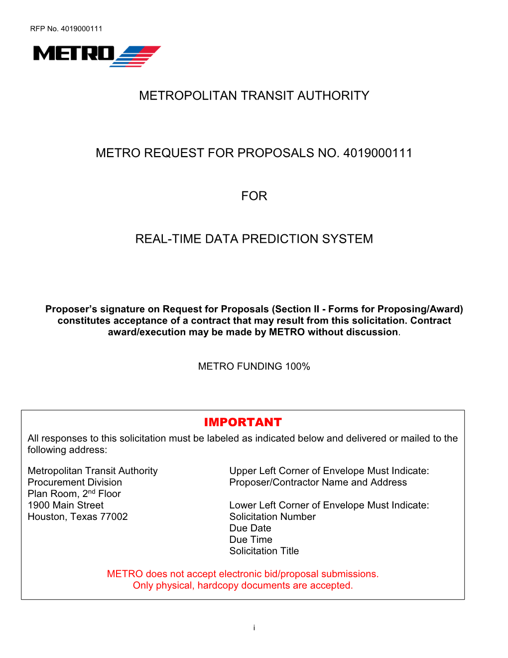 Metropolitan Transit Authority Metro Request