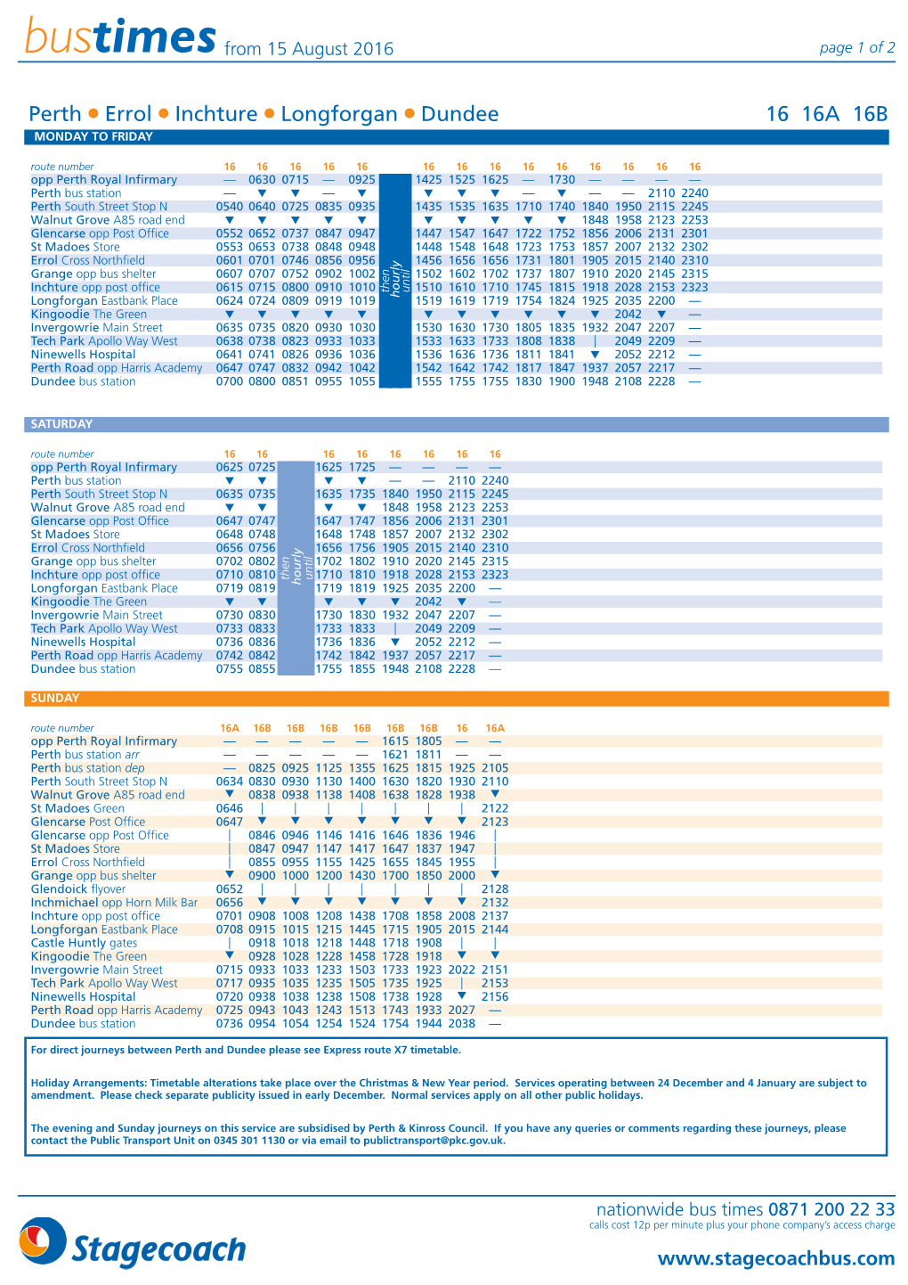 Perth L Errol L Inchture L Longforgan L Dundee 16 16A 16B MONDAY to FRIDAY