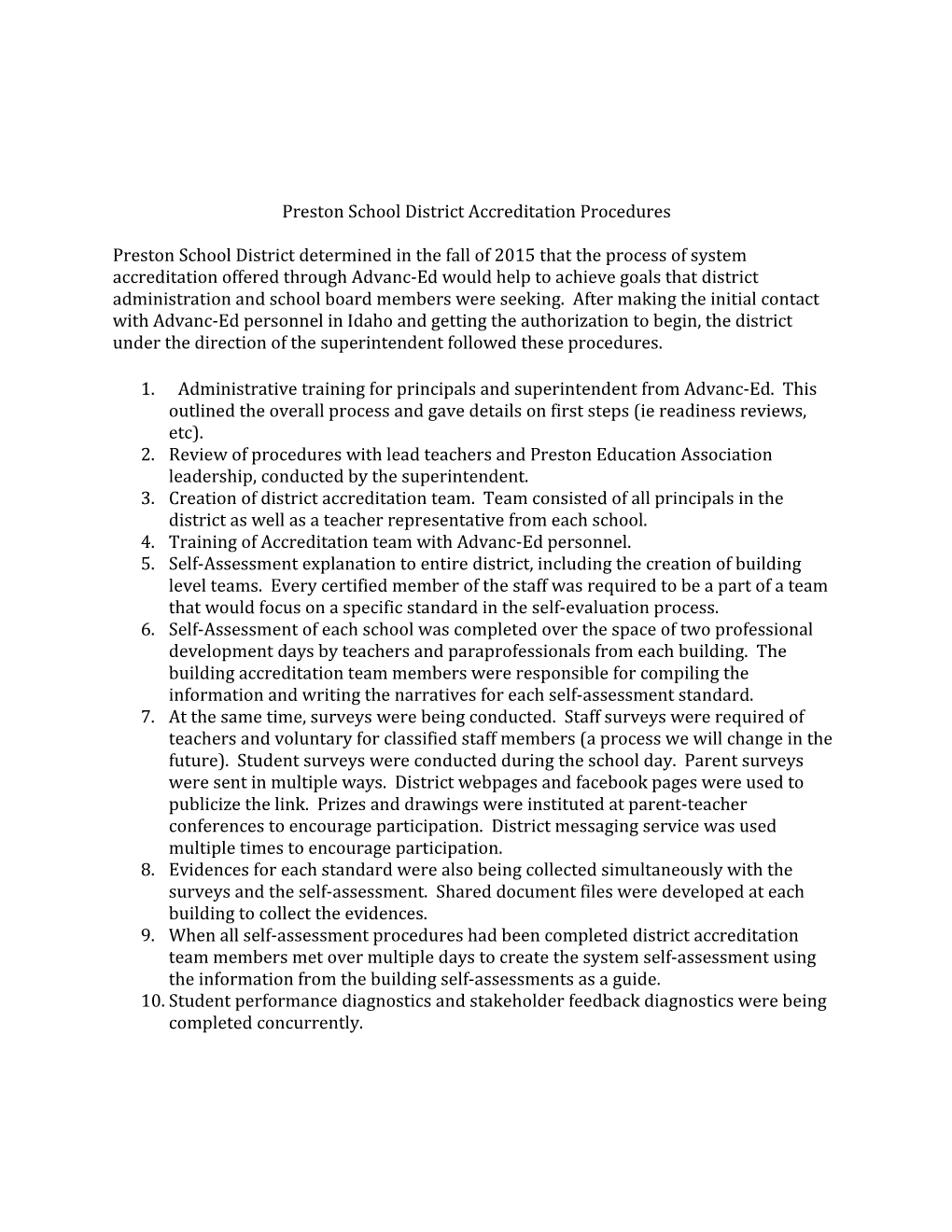 Preston School District Accreditation Procedures