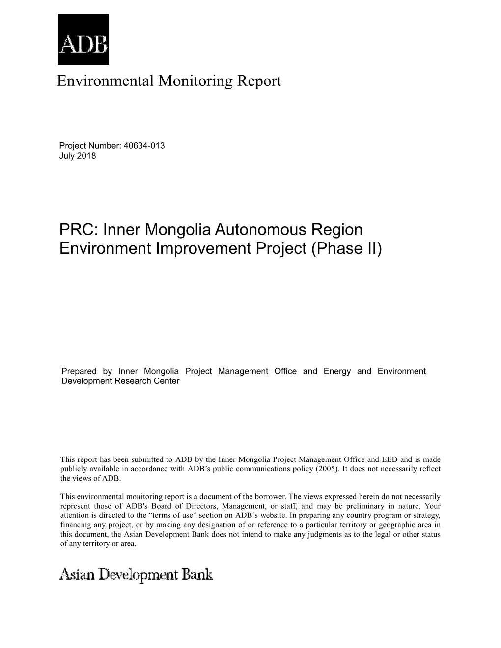 Inner Mongolia Autonomous Region Environment Improvement Project (Phase II)