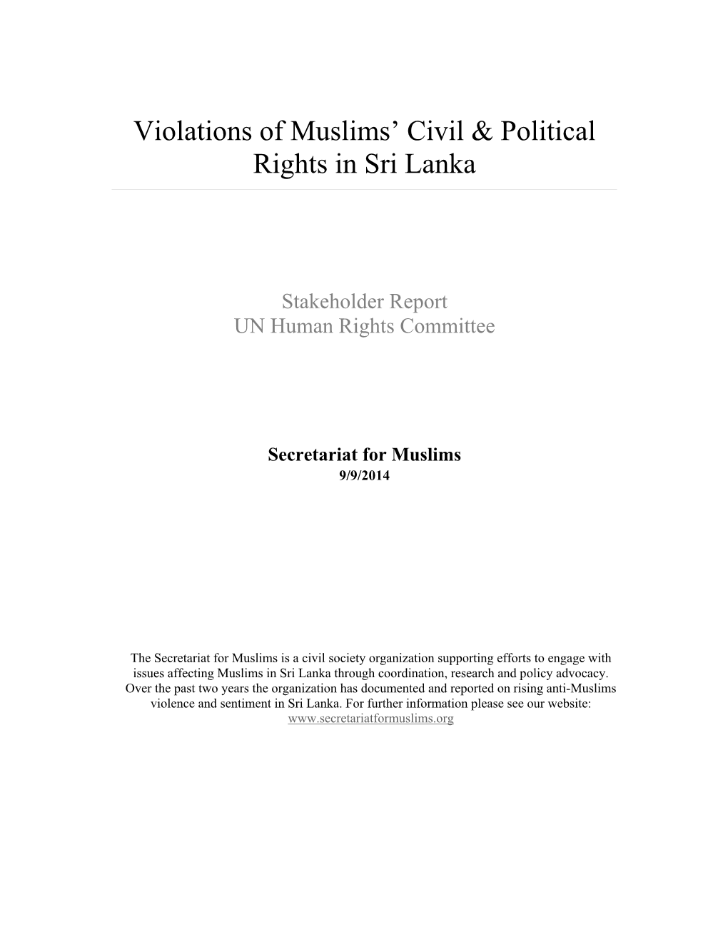 Violations of Muslims' Civil & Political Rights in Sri Lanka
