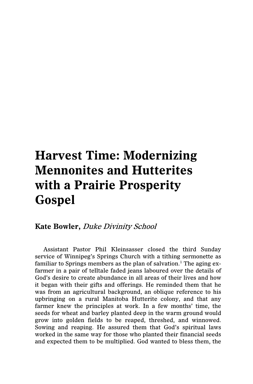 Modernizing Mennonites and Hutterites with a Prairie Prosperity Gospel