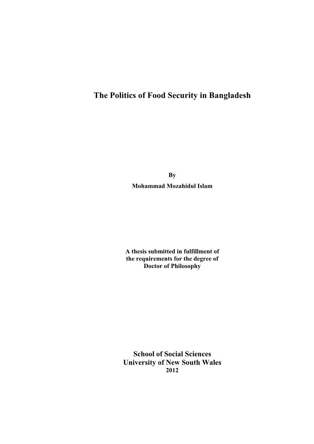 The Politics of Food Security in Bangladesh