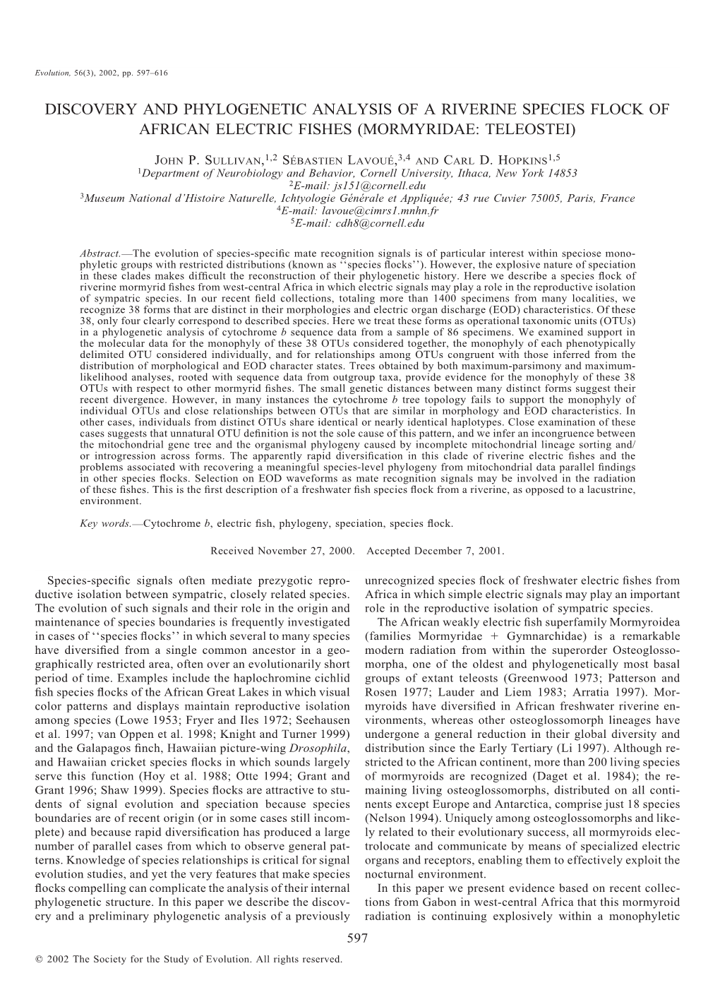 Discovery and Phylogenetic Analysis of a Riverine Species Flock of African Electric Fishes (Mormyridae: Teleostei)