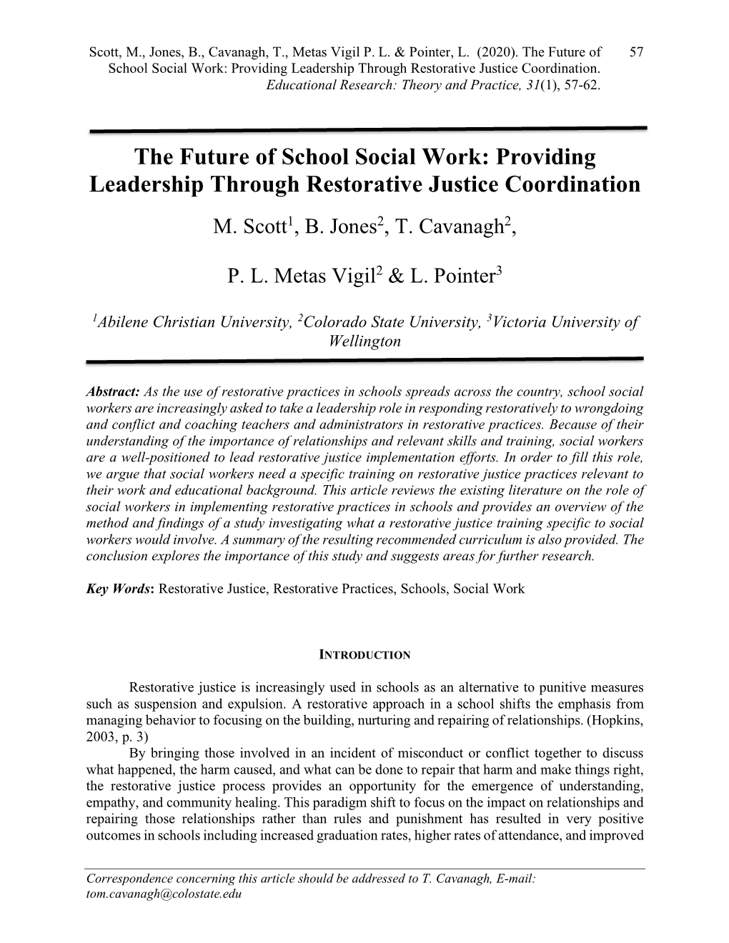 The Future of School Social Work: Providing Leadership Through Restorative Justice Coordination