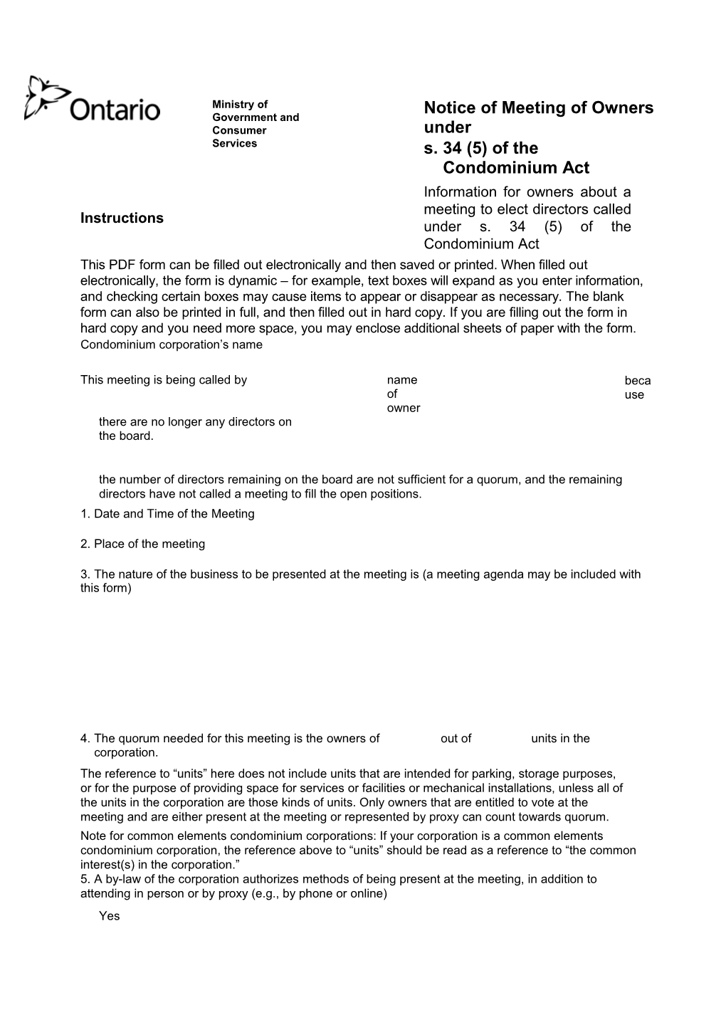 Notice of Meeting of Owners Under S. 34 (5) of the Condominium Act