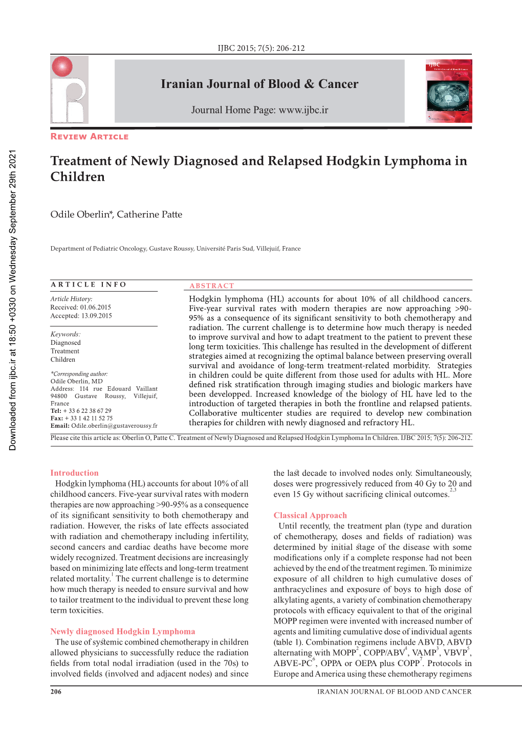 Treatment of Newly Diagnosed and Relapsed Hodgkin Lymphoma in Children