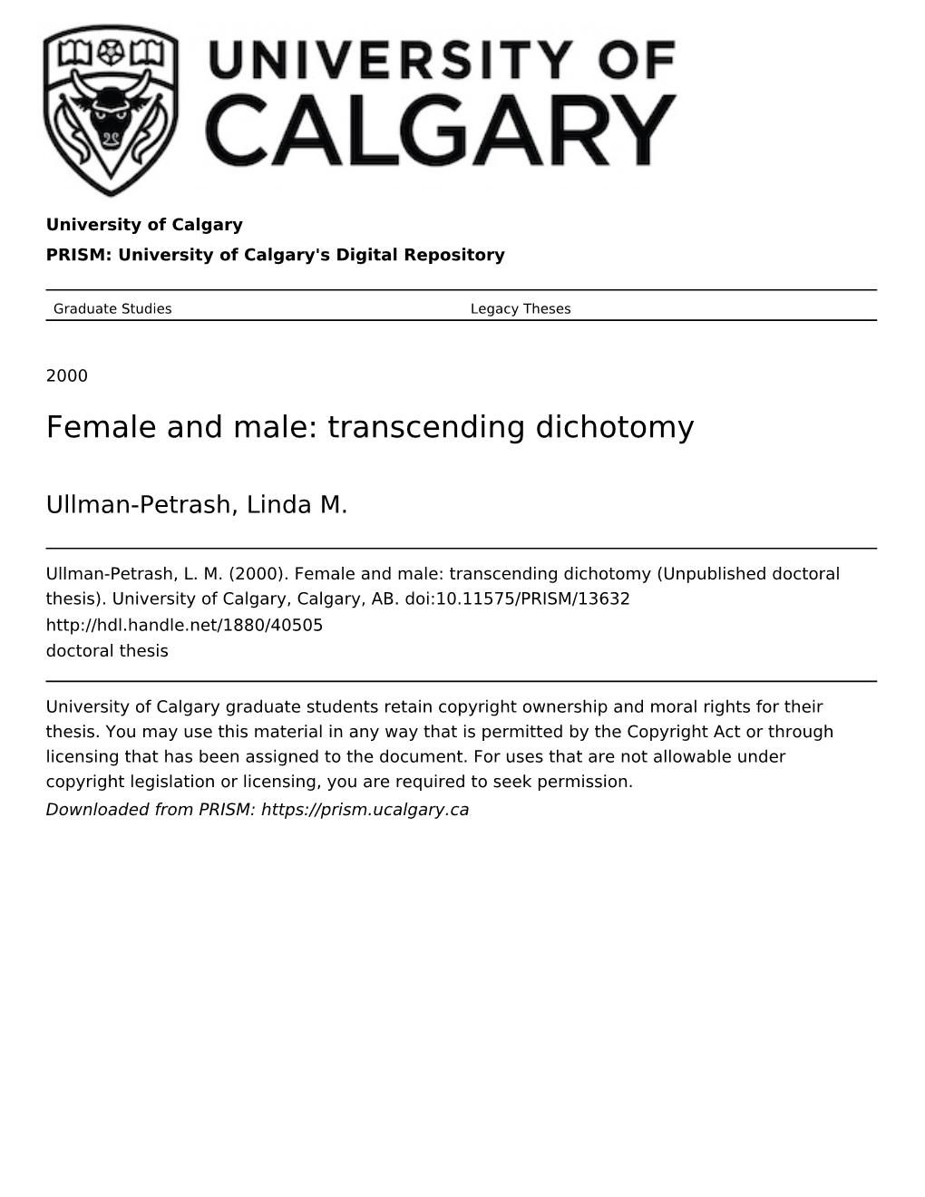 Female and Male: Transcending Dichotomy