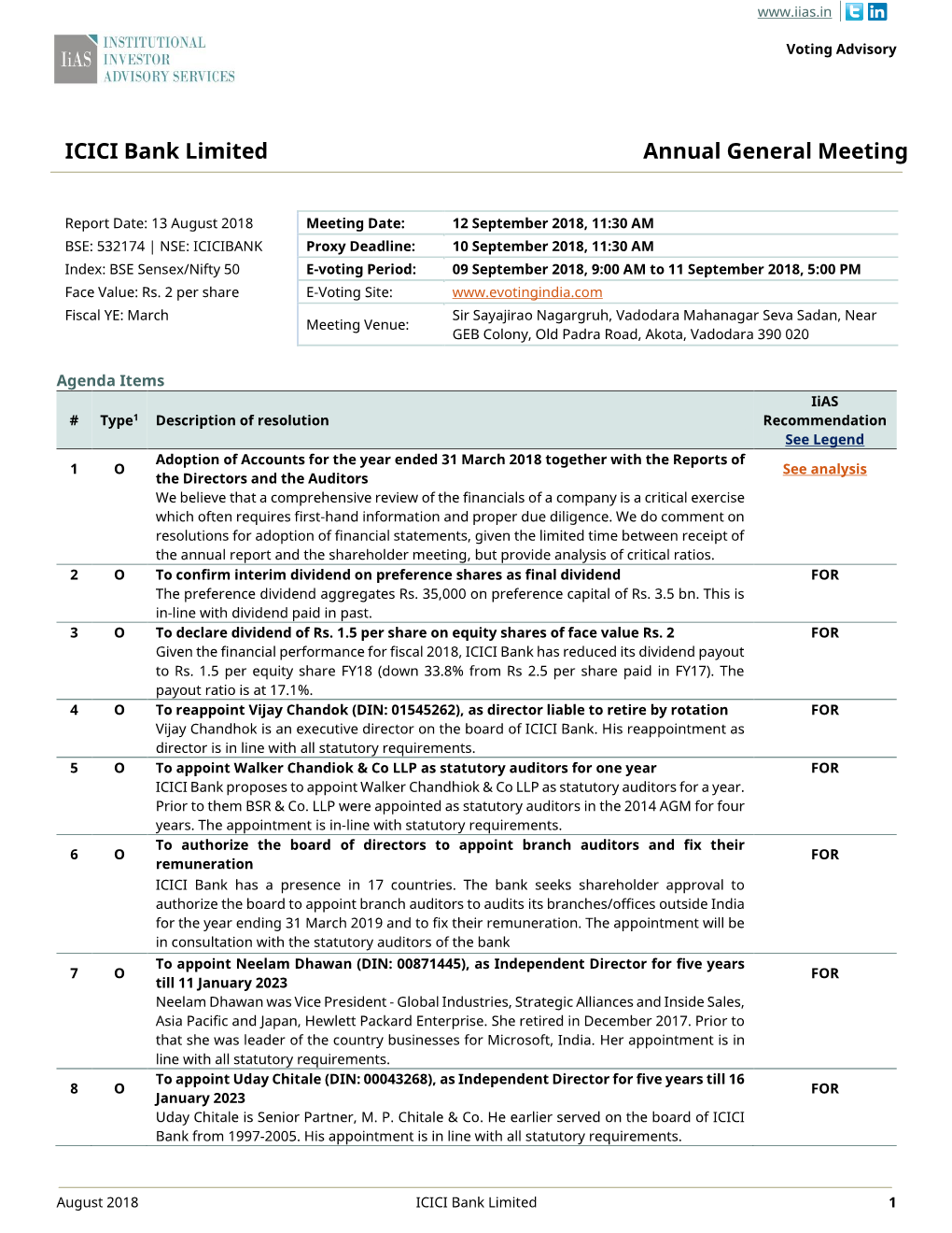 ICICI Bank Limited Annual General Meeting