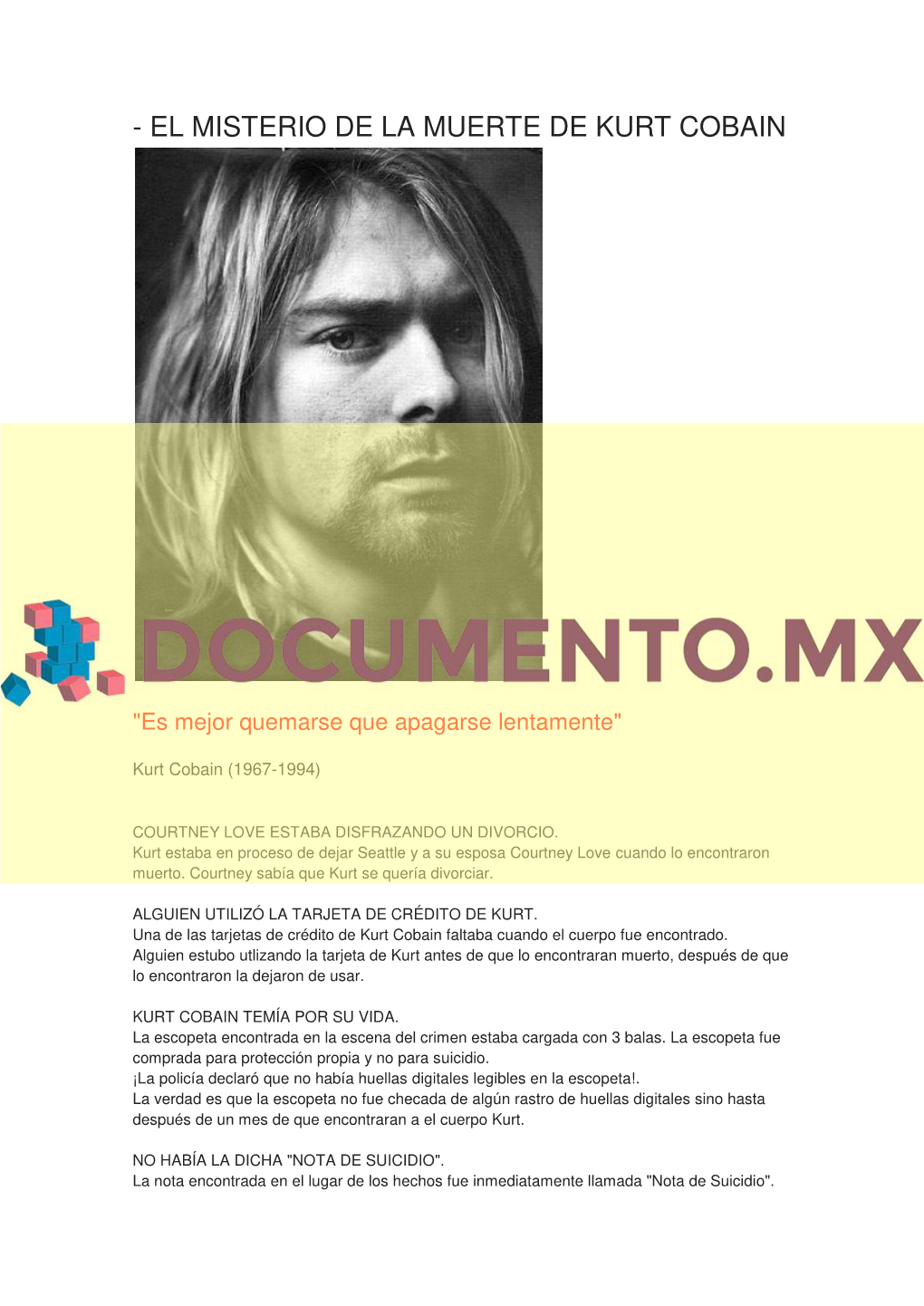 El Misterio De La Muerte De Kurt Cobain