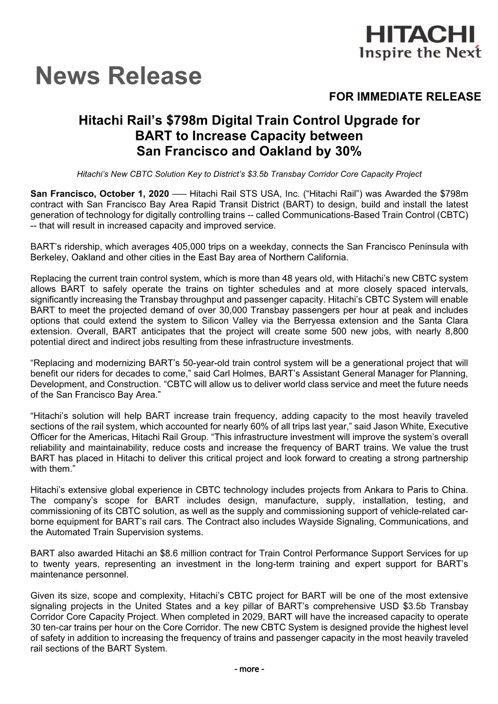 Hitachi Rail's $798M Digital Train Control Upgrade Forbart To