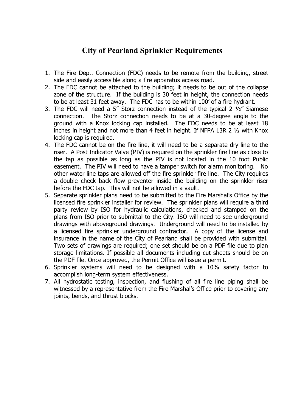 City of Pearland Sprinkler Requirements