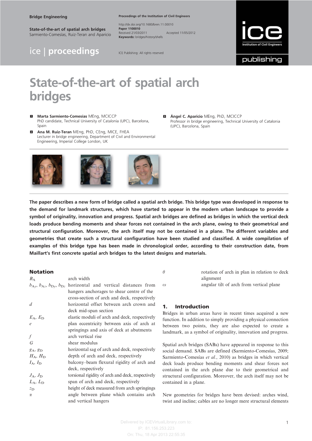 State-Of-The-Art of Spatial Arch Bridges