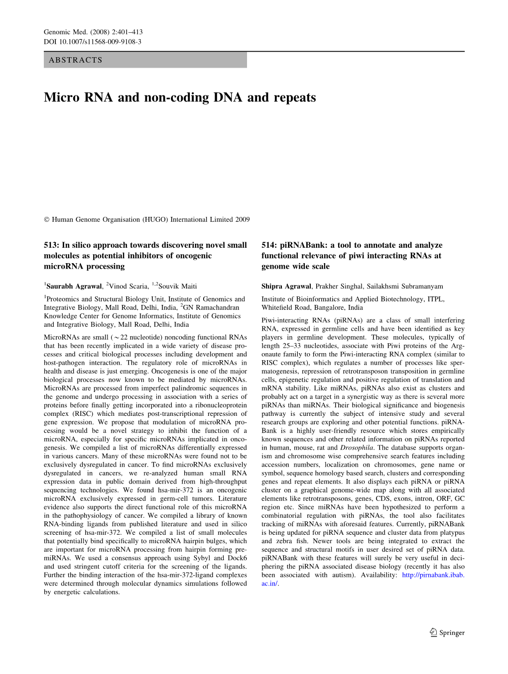 Micro RNA and Non-Coding DNA and Repeats