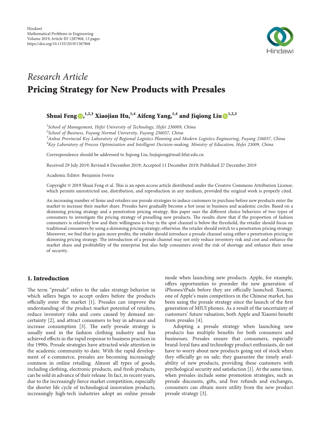 Research Article Pricing Strategy for New Products with Presales