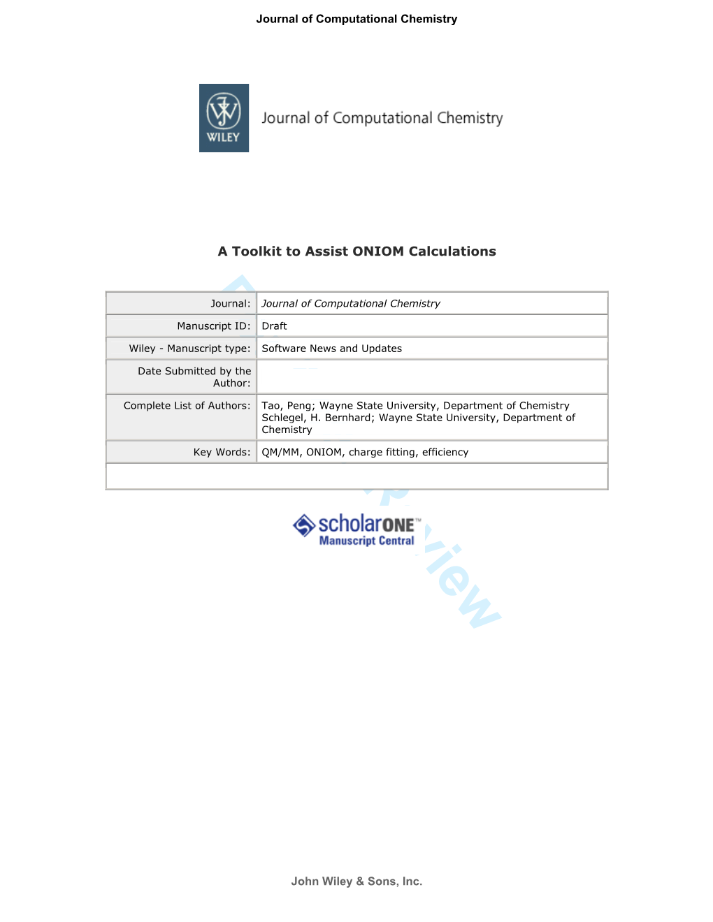 For Peer Review Journal: Journal of Computational Chemistry