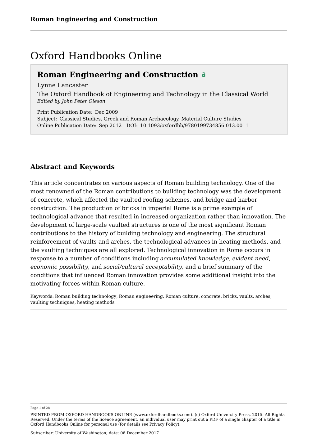 Roman Engineering and Construction