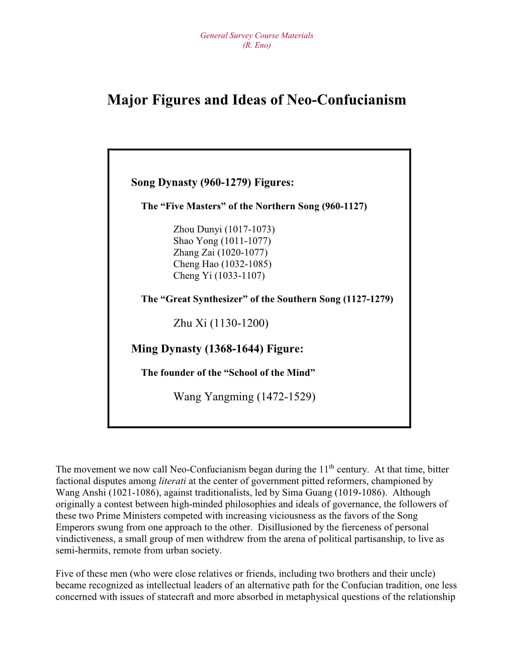 Major Figures and Ideas of Neo-Confucianism