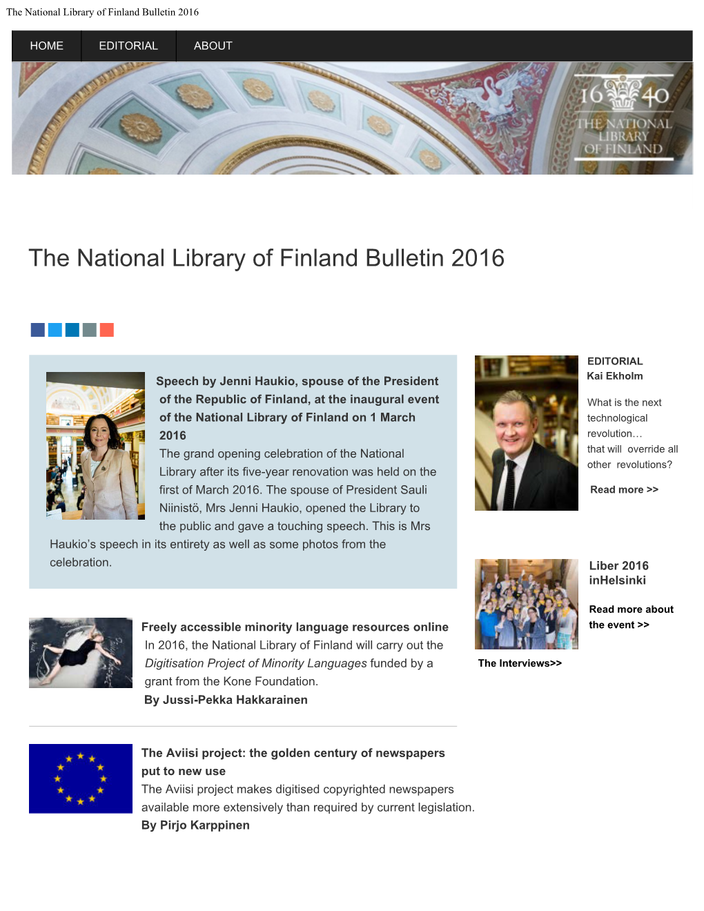 The National Library of Finland Bulletin 2016