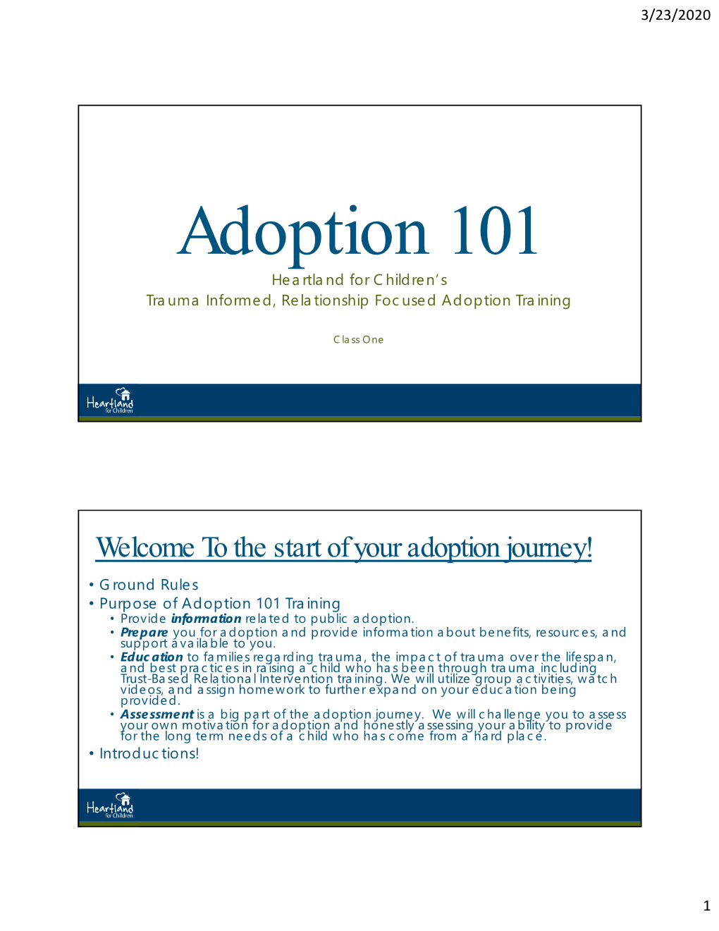 Adoption 101 Heartland for Children’S Trauma Informed, Relationship Focused Adoption Training