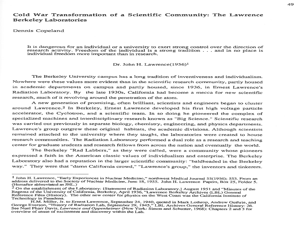 49 Cold War Transformation of a Scientific Community: the Lawrence Berkeley Laboratories
