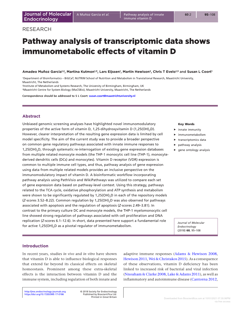 Pathway Analysis of Transcriptomic Data Shows Immunometabolic Effects of Vitamin D