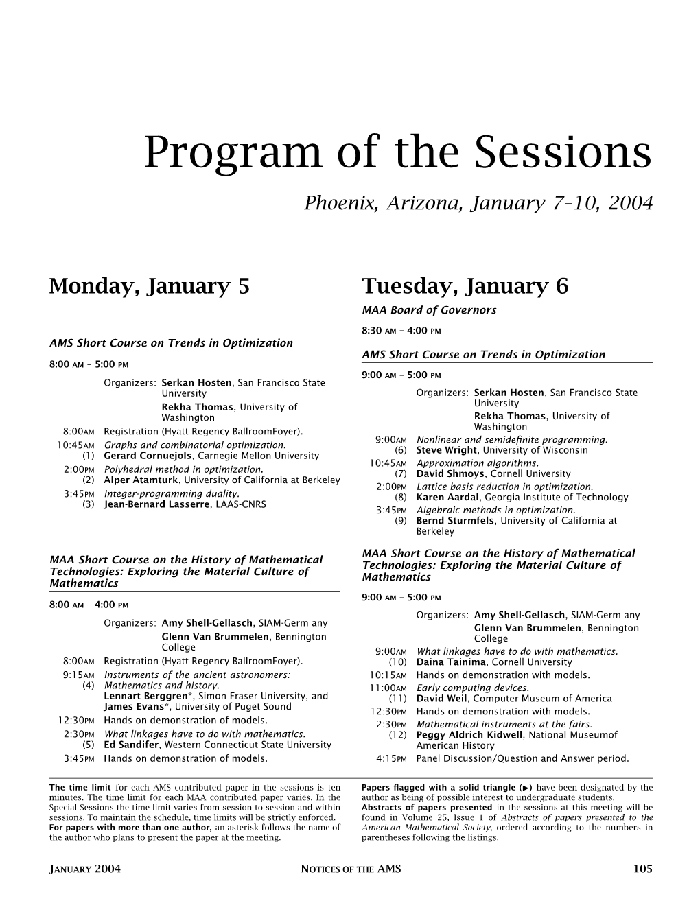 Program of the Sessions, Phoenix, Volume 51, Number 1