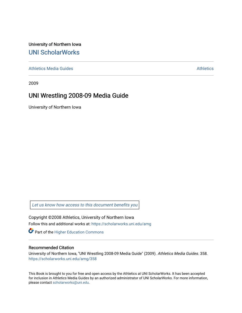 UNI Wrestling 2008-09 Media Guide