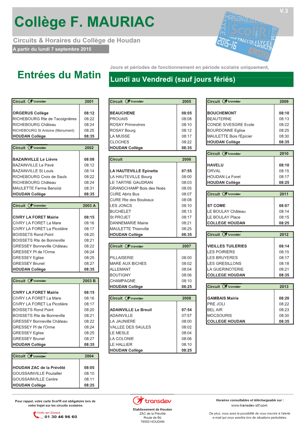 Horaires Cars Collèges Orgerus