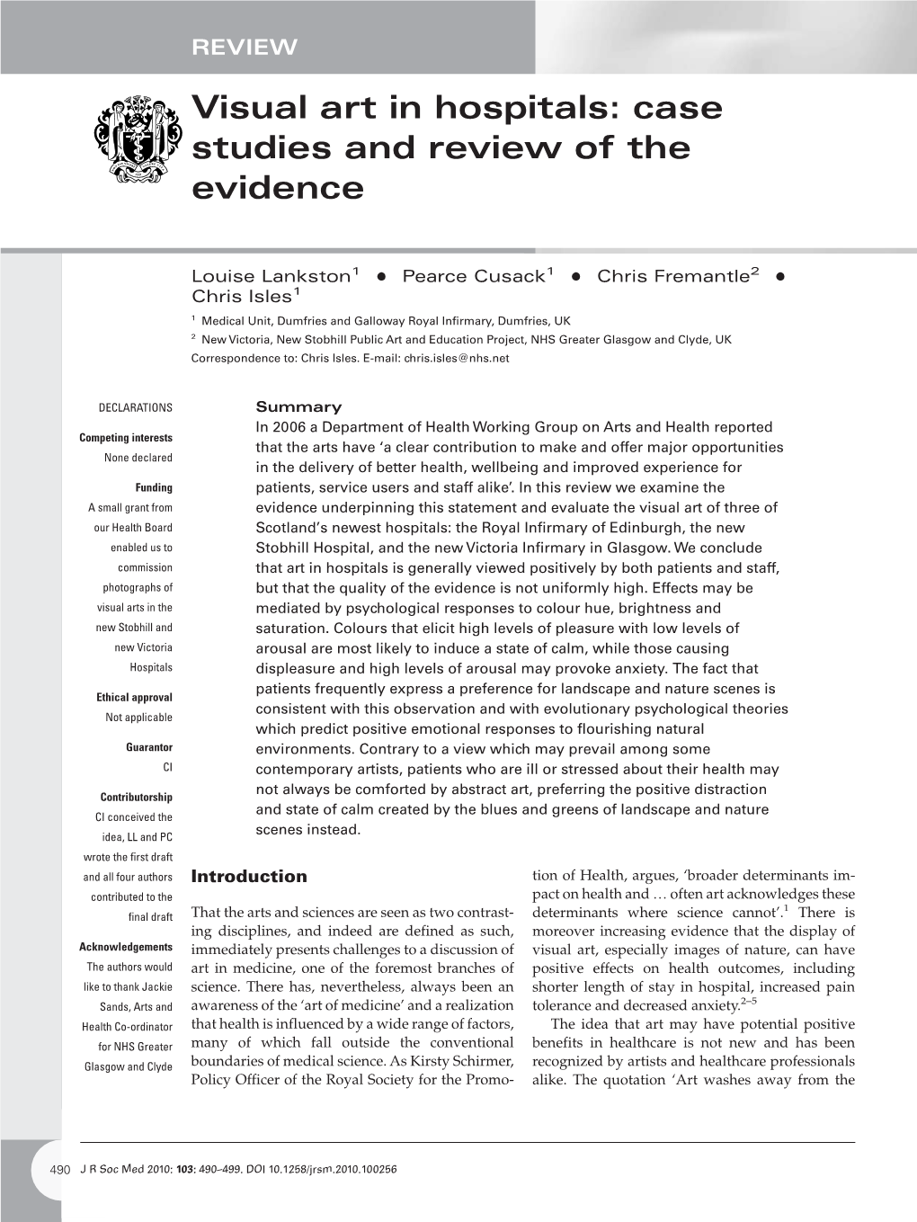 Visual Art in Hospitals: Case Studies and Review of the Evidence