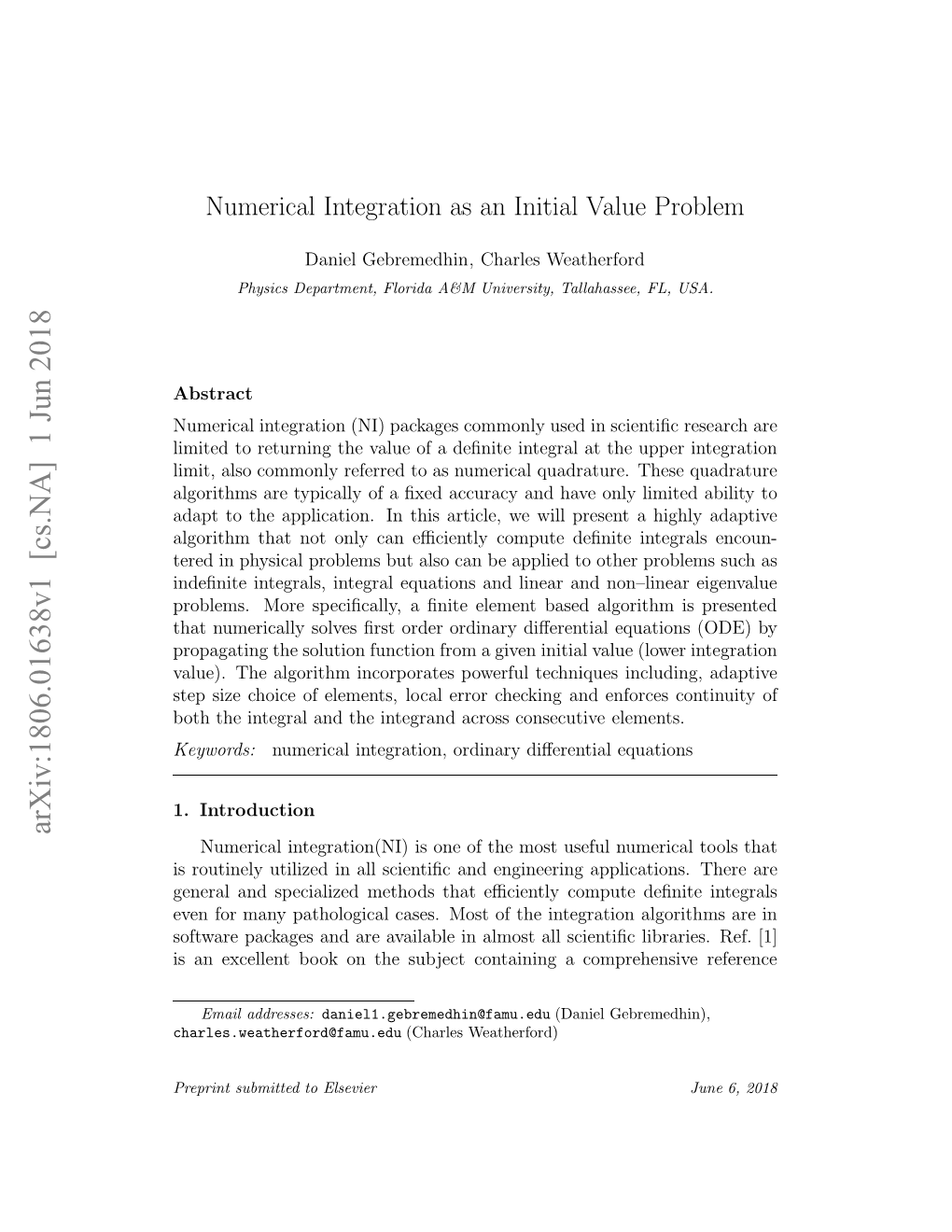 Numerical Integration As an Initial Value Problem