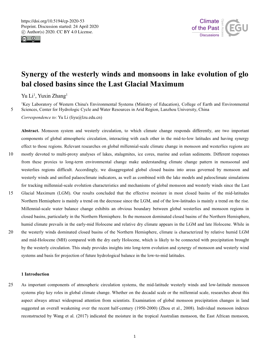 Synergy of the Westerly Winds and Monsoons in Lake Evolution Of