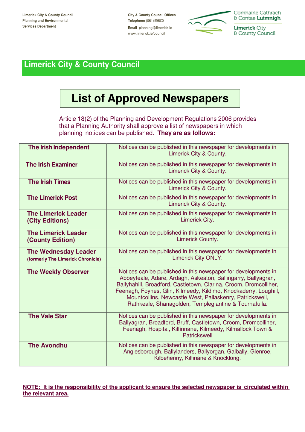 List of Approved Newspapers