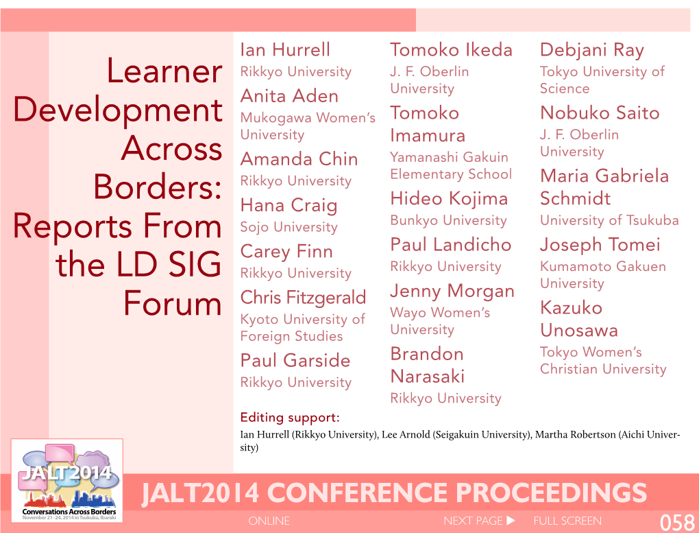 Learner Development Across Borders: Reports from the Ld Sig Forum