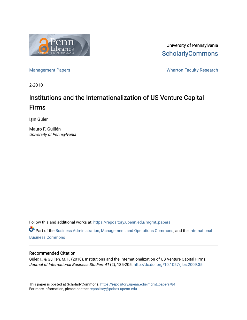 Institutions and the Internationalization of US Venture Capital Firms