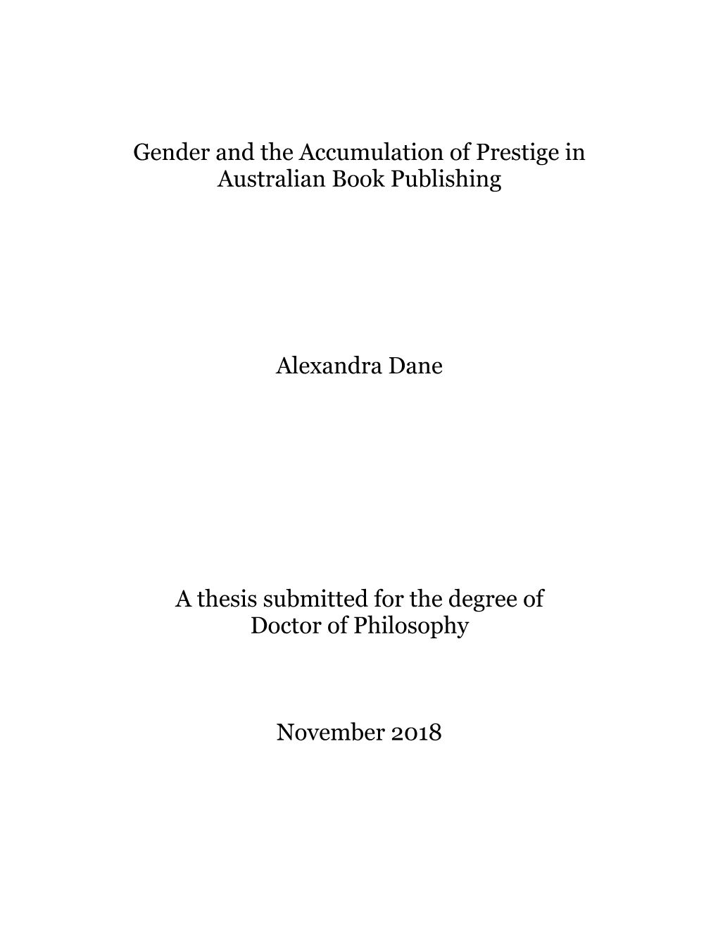 Gender and the Accumulation of Prestige in Australian Book Publishing