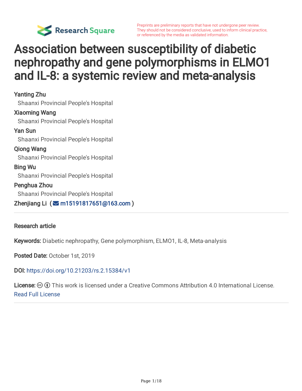 Association Between Susceptibility of Diabetic Nephropathy and Gene Polymorphisms in ELMO1 and IL-8: a Systemic Review and Meta-Analysis