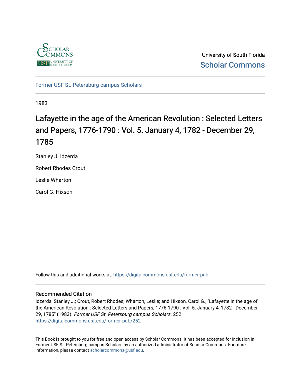 Lafayette in the Age of the American Revolution : Selected Letters and Papers, 1776-1790 : Vol