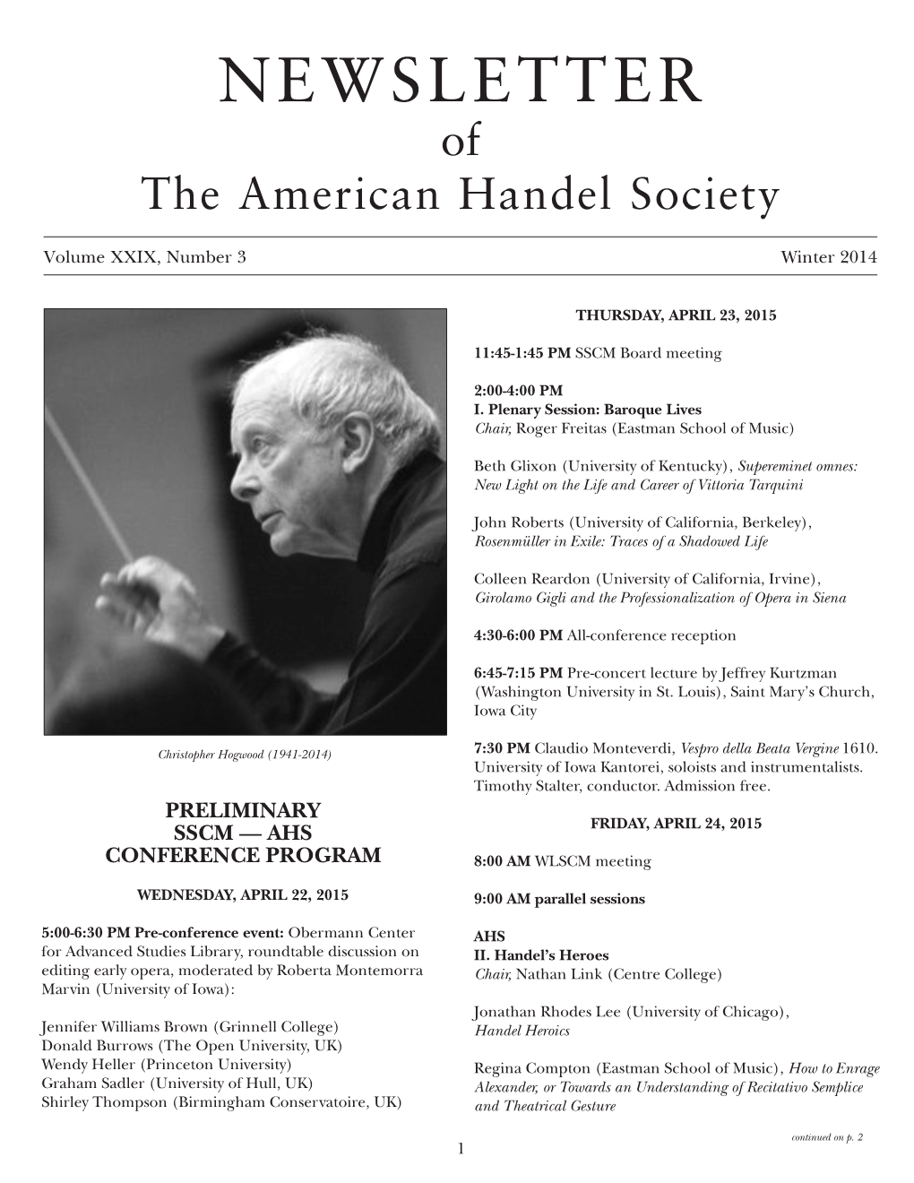 NEWSLETTER of the American Handel Society