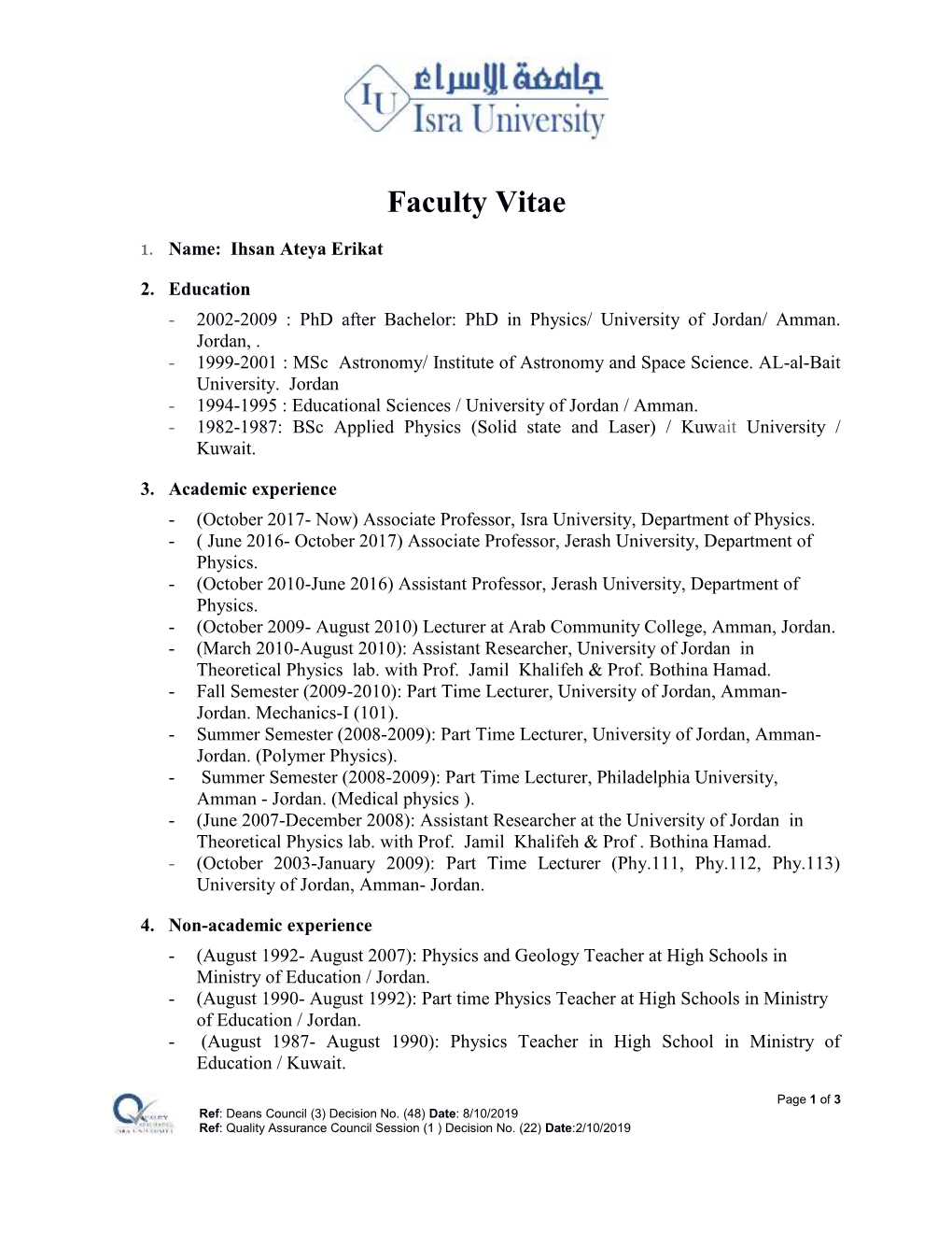 Faculty Vitae