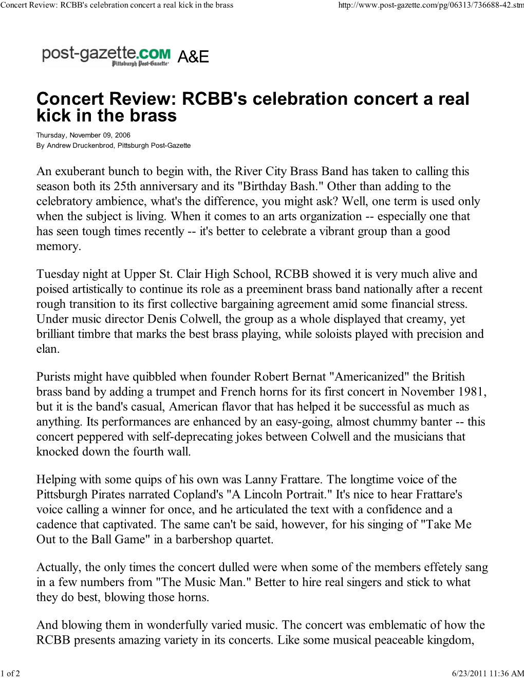 RCBB's Celebration Concert a Real Kick in the Brass